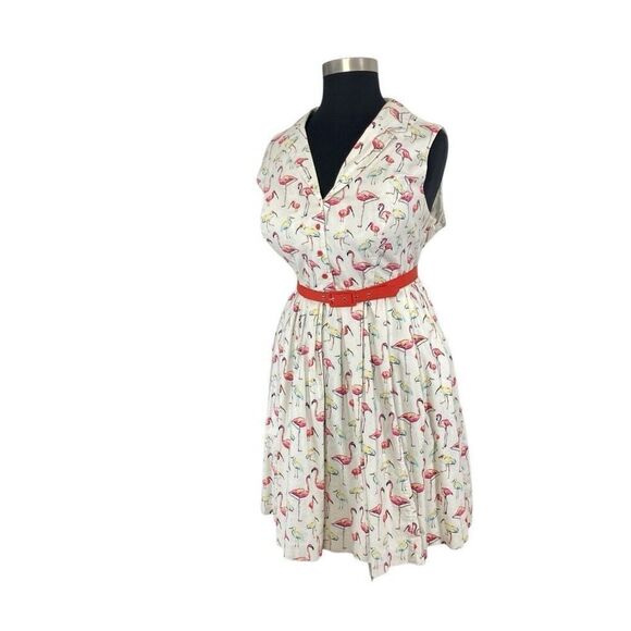 ModCloth 3X Inspired Taste Dress in Flamingos Shirt Dress Retro 50s Cottagecore - Picture 3 of 8